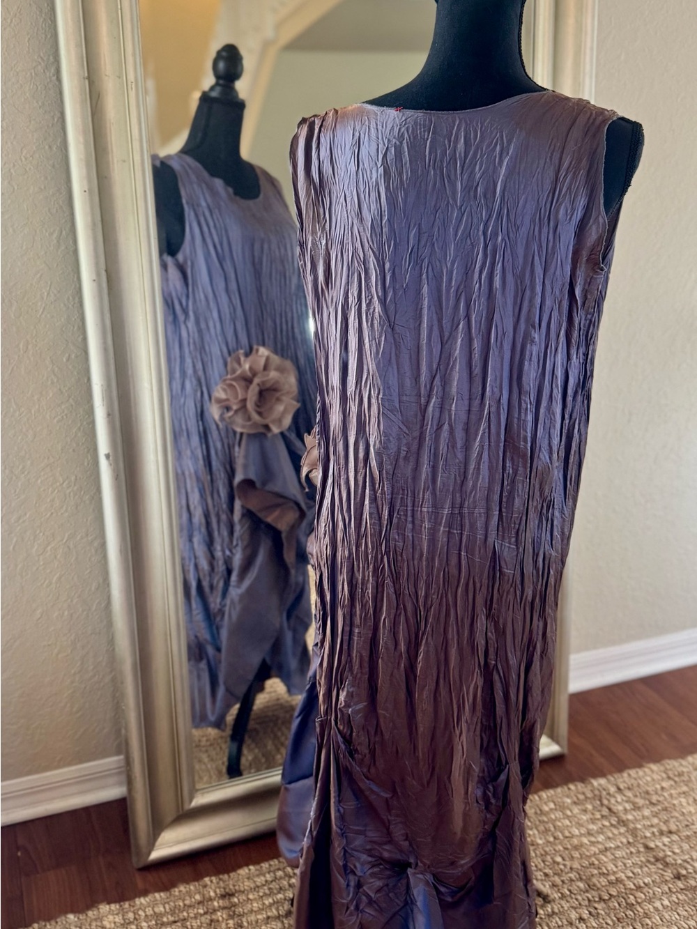 Wearable Art Rare Lee Andersen  Crinkle Maxi Dress in Mauve-lavender-blues Boho
